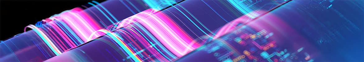 waves of color of blue pink and purple representing AI data