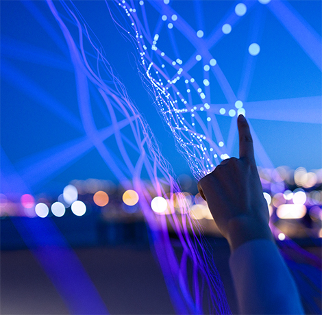 a hand interacting with data signals and lines representing complete control and the platform that is built to build on
